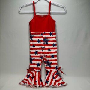 New Toddler Kids Girl Fourth 4th of July Outfit American Flag Bell-Bottom Romper